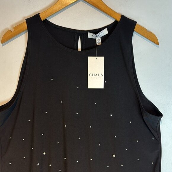 NWT CHAUS NY BLACK EMBELLISHED SILVER & PEARL BEADED SLEEVELESS BLOUSE TOP large - Picture 4 of 12